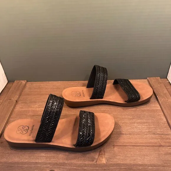 Daisy Fuentes Womens Black Slip On Open Toe Sandals Size 7.5M - Picture 5 of 8